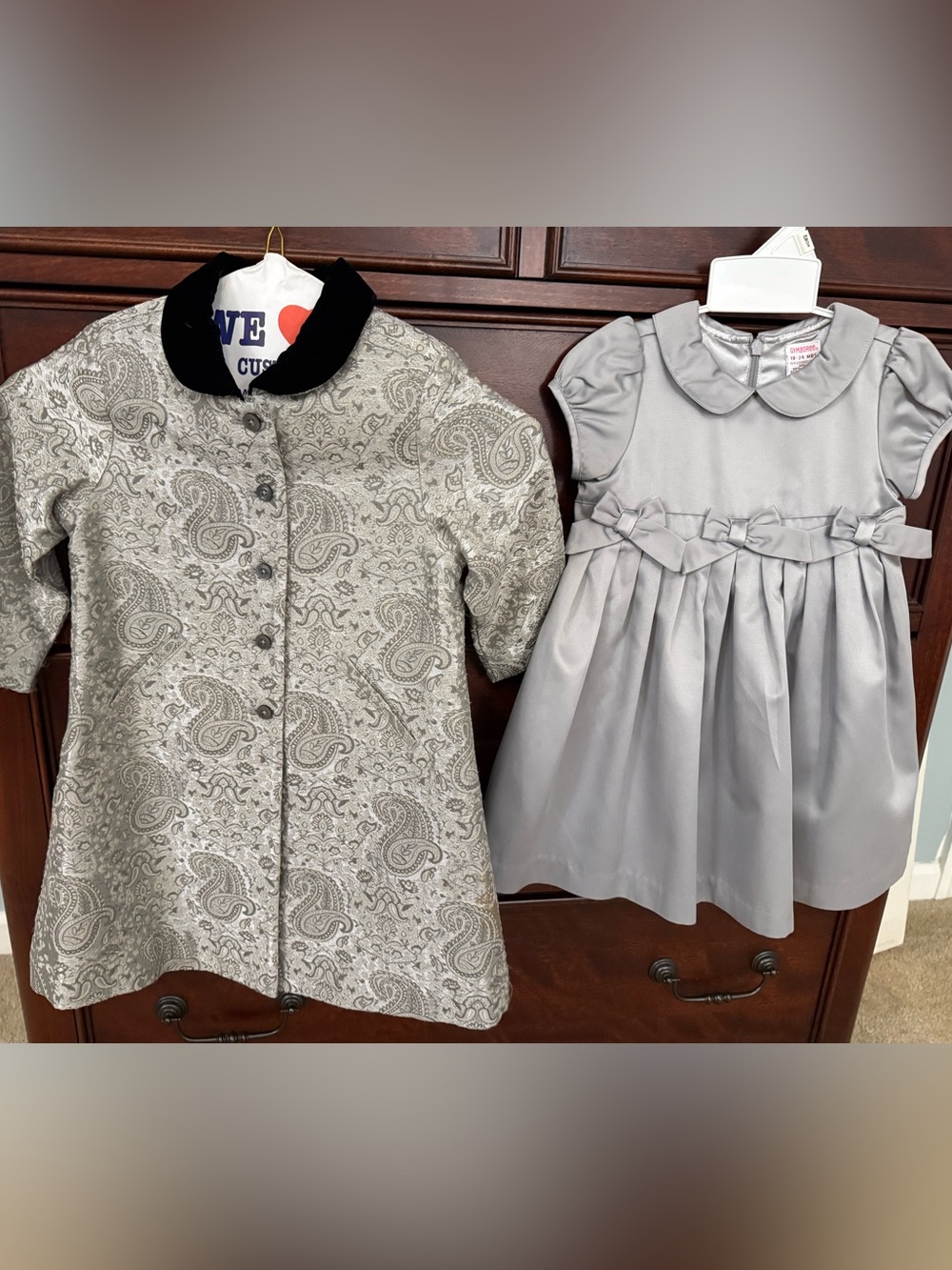 Gymboree Silver Paisley Coat with Light Gray Dress Set